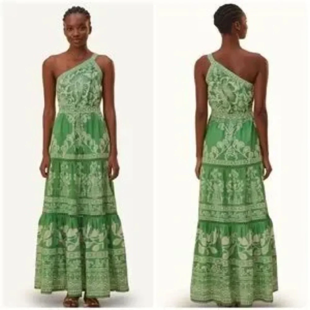 Farm Rio NWT One-Shoulder Green Floral Maxi Dress Size XSmall - Picture 2 of 5
